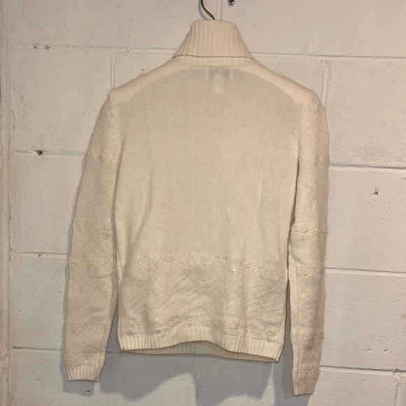 Talbots ivory sequin turtleneck sweater wool cashmere blend - Picture 9 of 9